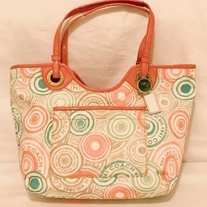 Coach F19184 Beach Print Snap Head Tote Handbag